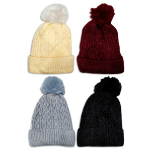 Gorro de dama tejido Infinit con pompón forro de piel