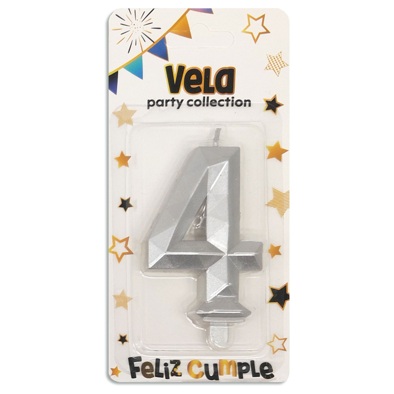 Vela de cumpleaños facetada Silver Nº4