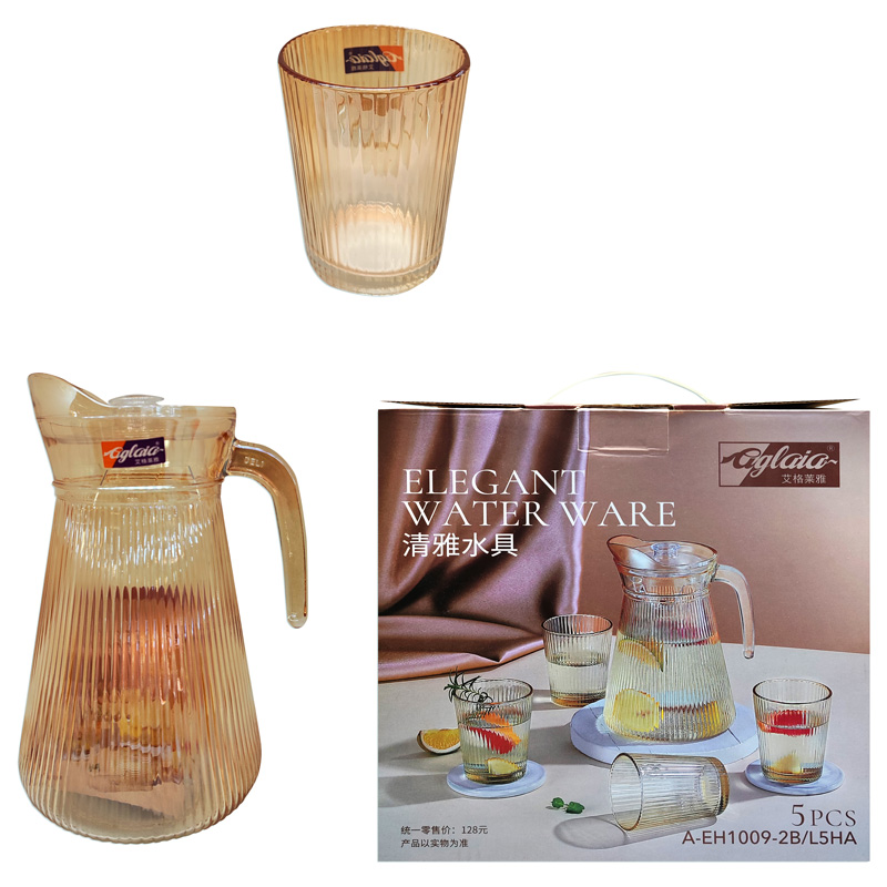 Jarra de vidrio Gold con 5 vasos