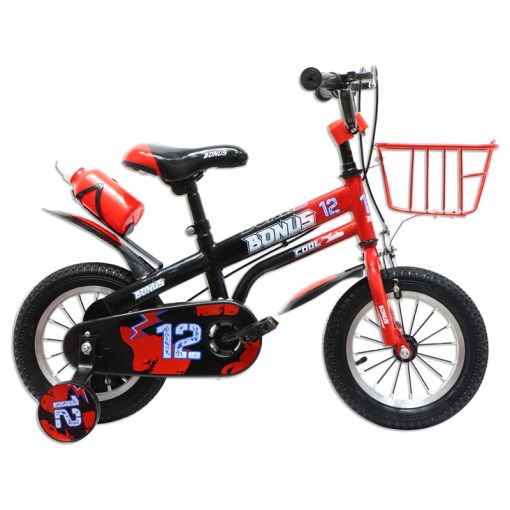 Bicicleta Bonus® Cool rodado 12" con botella, ruedas estabilizadoras, cubre cadena y canasto de metal