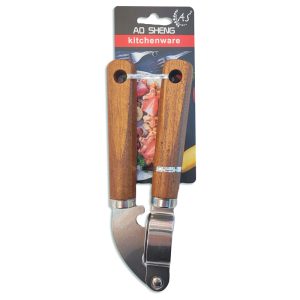 Abre latas de acero inoxidable con mango madera