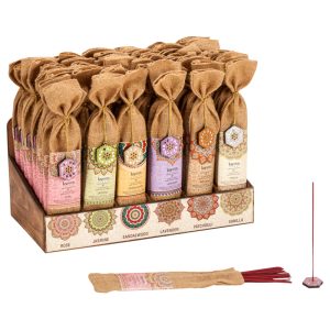 Inciensos x30 colección karma con porta incienso de cerámica en bolsa de yute