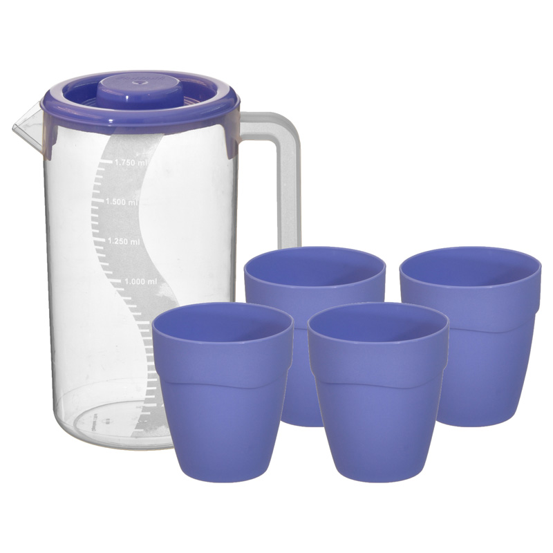 Jarra plástica Verano con 4 vasos