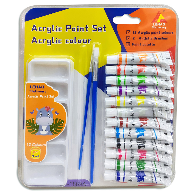 Pintura acrilica x12 con paleta y pinceles