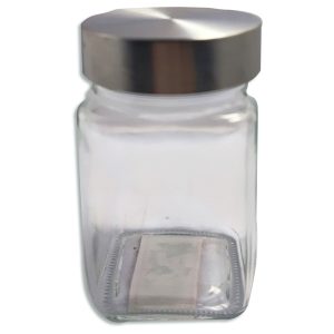 Frasco de vidrio con tapa de metal