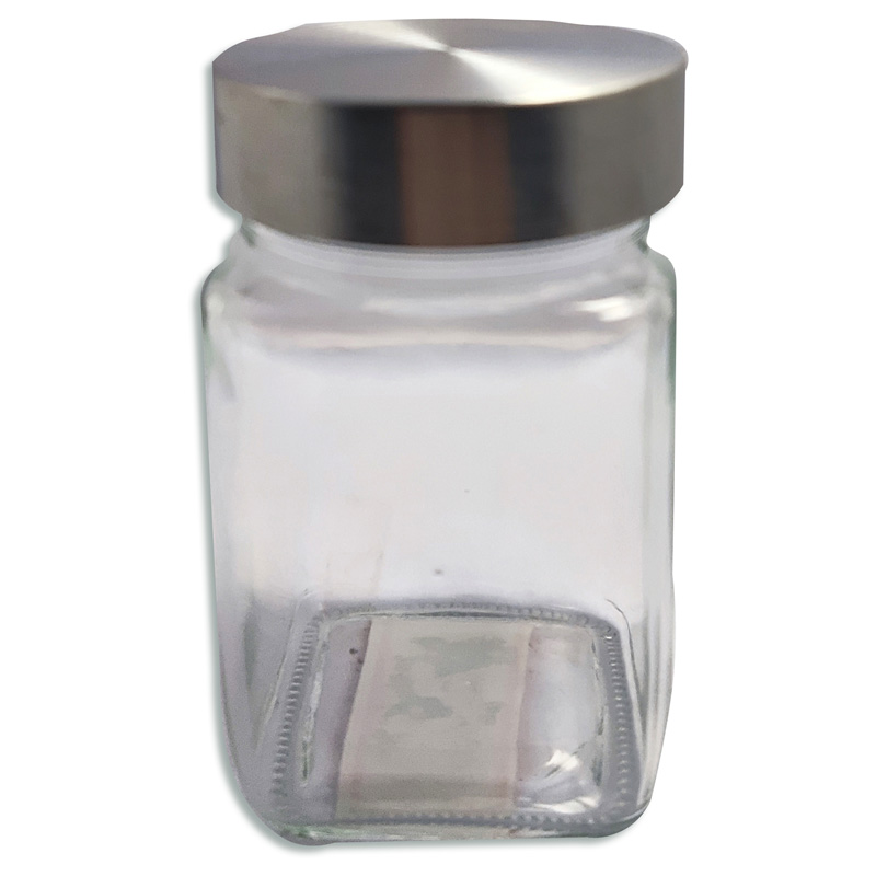 Frasco de vidrio con tapa de metal
