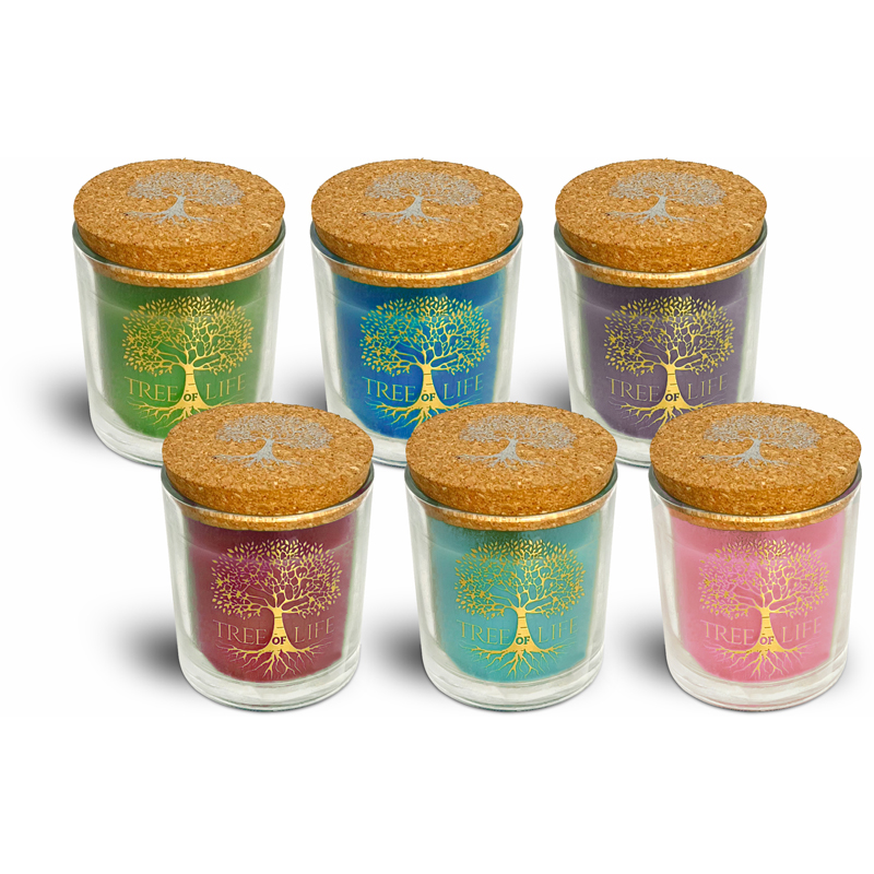 Vela aromática colección Tree of Life en porta vela de vidrio 120grs.
