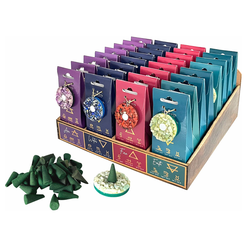 Inciensos en cono x40 colección elements con porta incienso con gemas