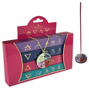 Set de inciensos x4 colección elements con porta incienso con gemas