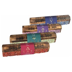 Porta incienso de madera colección elements decorado con gemas con 10 inciensos