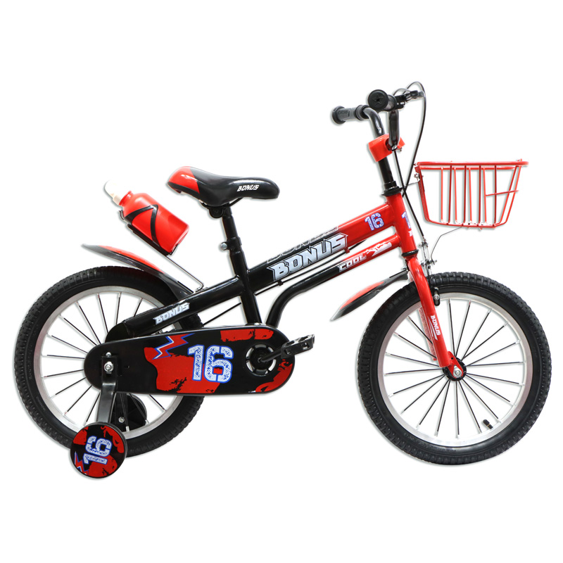Bicicleta Bonus® Cool rodado 16" con botella, ruedas estabilizadoras, cubre cadena y canasto de metal