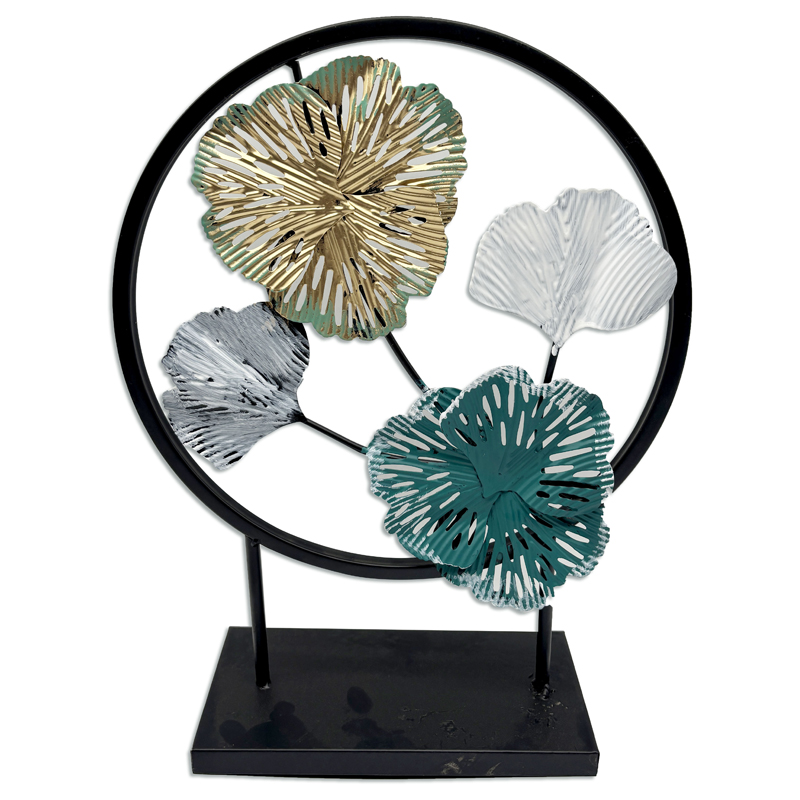Adorno de metal calado flores con base