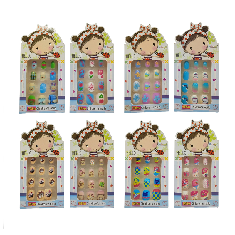 Uñas postizas infantiles con pegamento x12