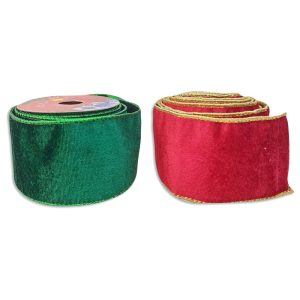Cinta terciopelo - rojo, verde - 6.3x274cm