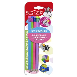 Set escolar Arte & Stillo® con 8 lápices de escribir, sacapuntas y gomas de borrar