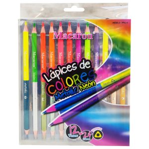 Lápiz de color doble punta x12 (12 colores neón, 12 colores metalizados)