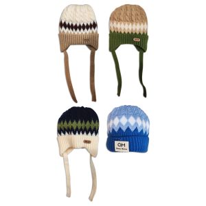 Gorro tejido infantil Rombos con tapa orejas y forro de piel