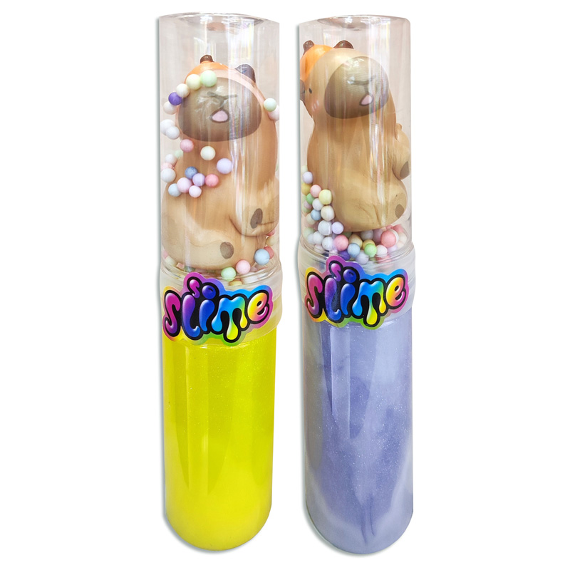 Slime en tubo con squishy capybara y esferas soft