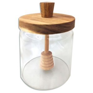 Mielera de vidrio con tapa de madera