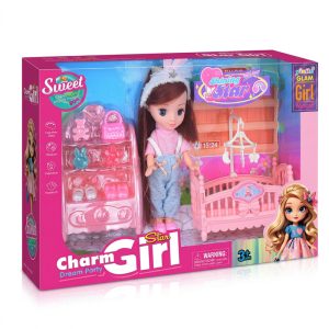 Muñeca Charm Girl con dormitorio en caja con ventana