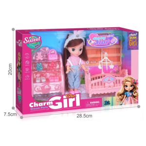 Muñeca Charm Girl con dormitorio en caja con ventana