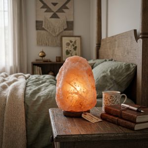 Alternative view of Lámpara de sal del Himalaya Namasté® con base de madera, lámpara tubular, regulador de intensidad y conexión 220V