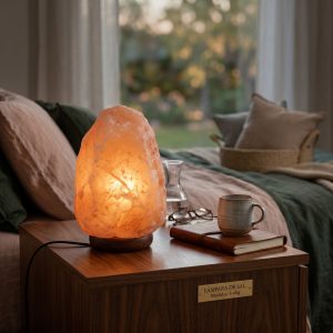 Alternative view of Lámpara de sal del Himalaya Namasté® con base de madera, lámpara tubular, regulador de intensidad y conexión 220V