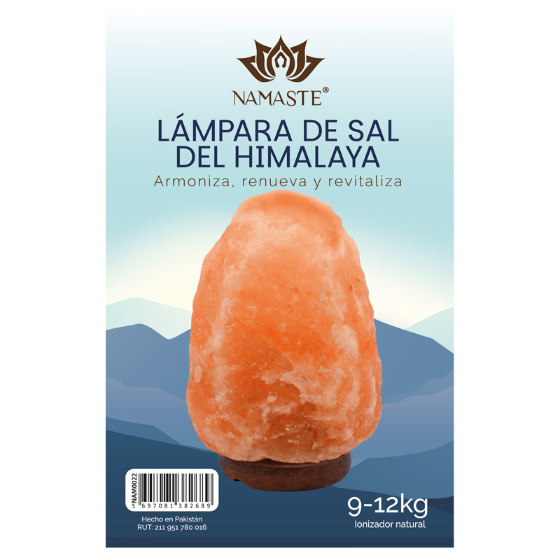 Lámpara de sal del Himalaya Namasté® con base de madera, lámpara tubular, regulador de intensidad y conexión 220V