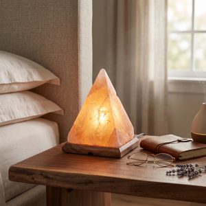 Alternative view of Lámpara de sal del Himalaya Namasté® piramidal con base de madera, lámpara tubular, regulador de intensidad y conexión 220V