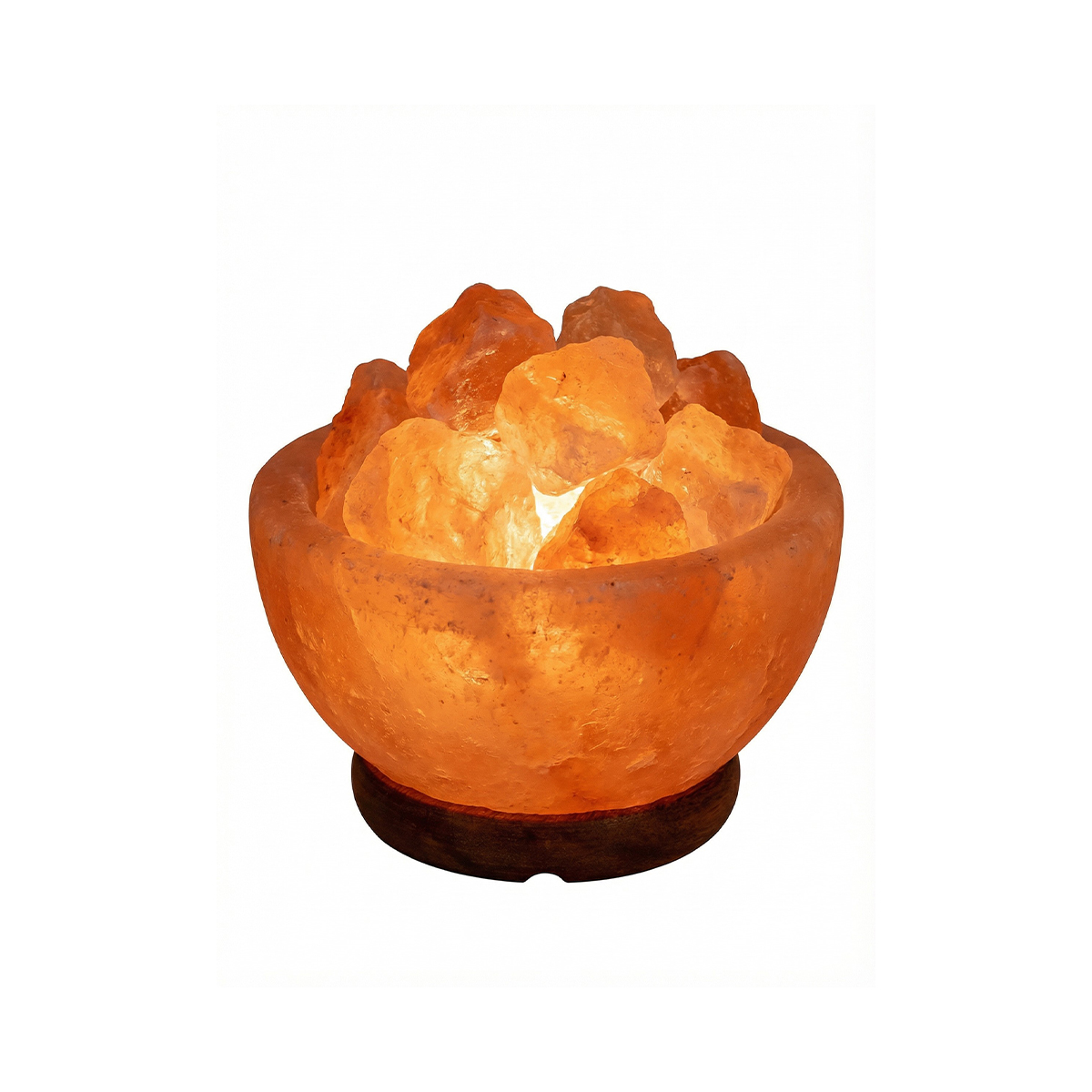 Lámpara de sal del Himalaya Namasté® en rocas con recipiente de sal con base de madera, lámpara tubular, regulador de intensidad