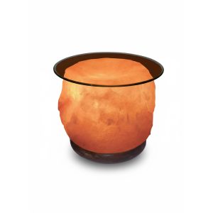 Lámpara de sal del Himalaya Namasté® Línea Aromaterapia porta vela con plato de vidrio y base de madera